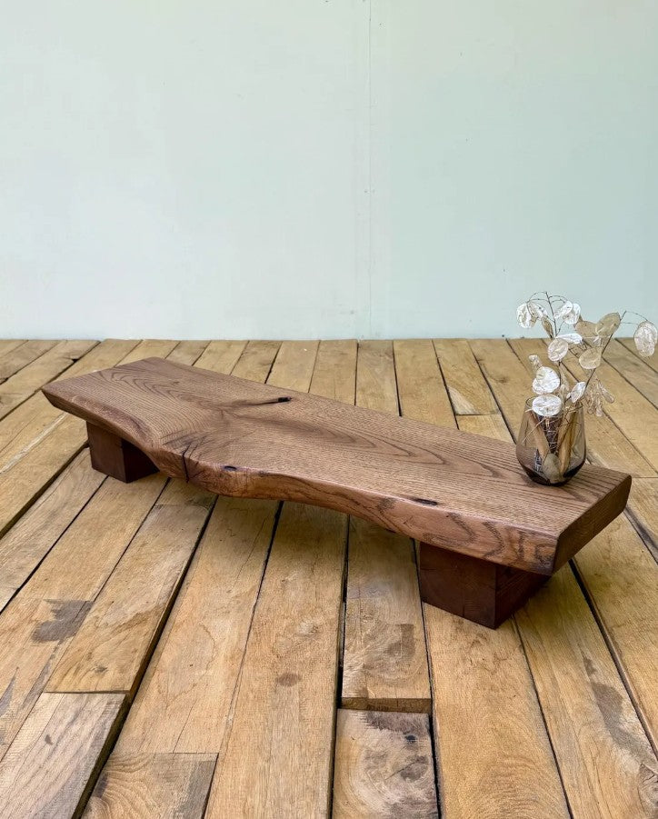 Rooted Presence Live Edge Oak Tea Bench | Japanese Low Table