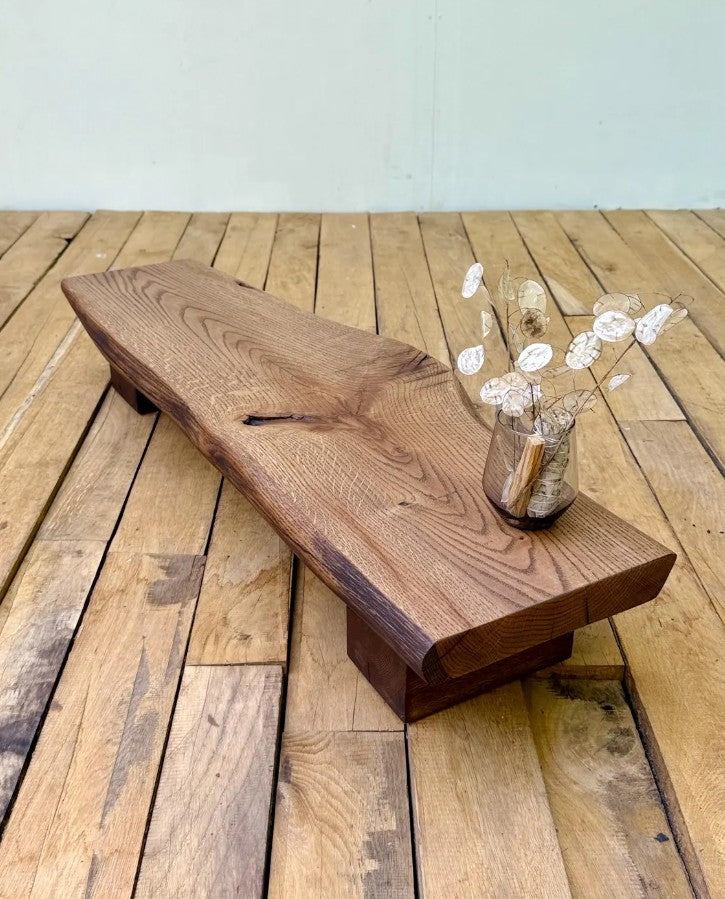 Rooted Presence Live Edge Oak Tea Bench | Japanese Low Table