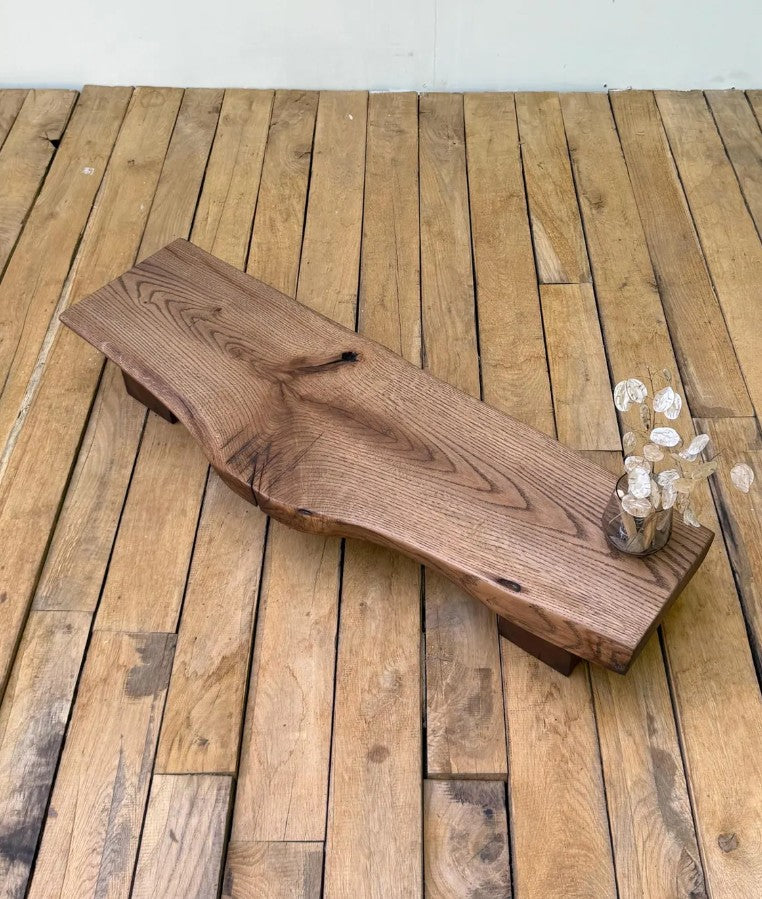 Rooted Presence Live Edge Oak Tea Bench | Japanese Low Table
