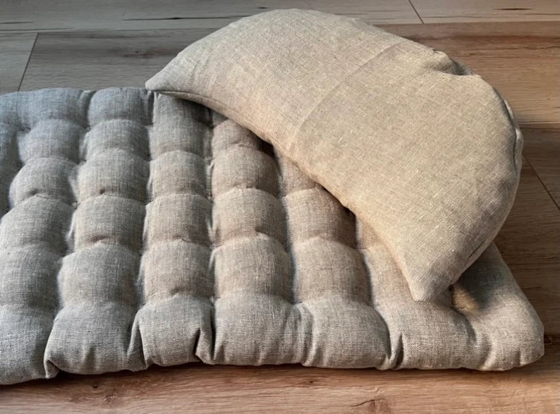 Half Moon Linen Cushion + Floor Mat Set