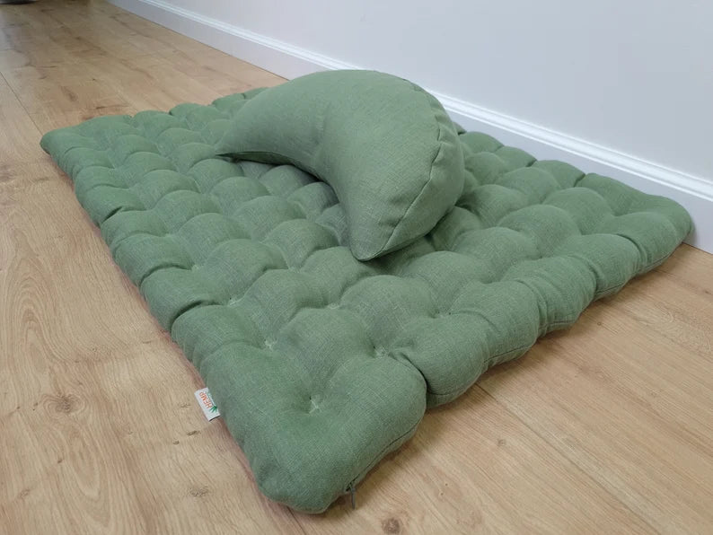 Half Moon Linen Cushion + Floor Mat Set